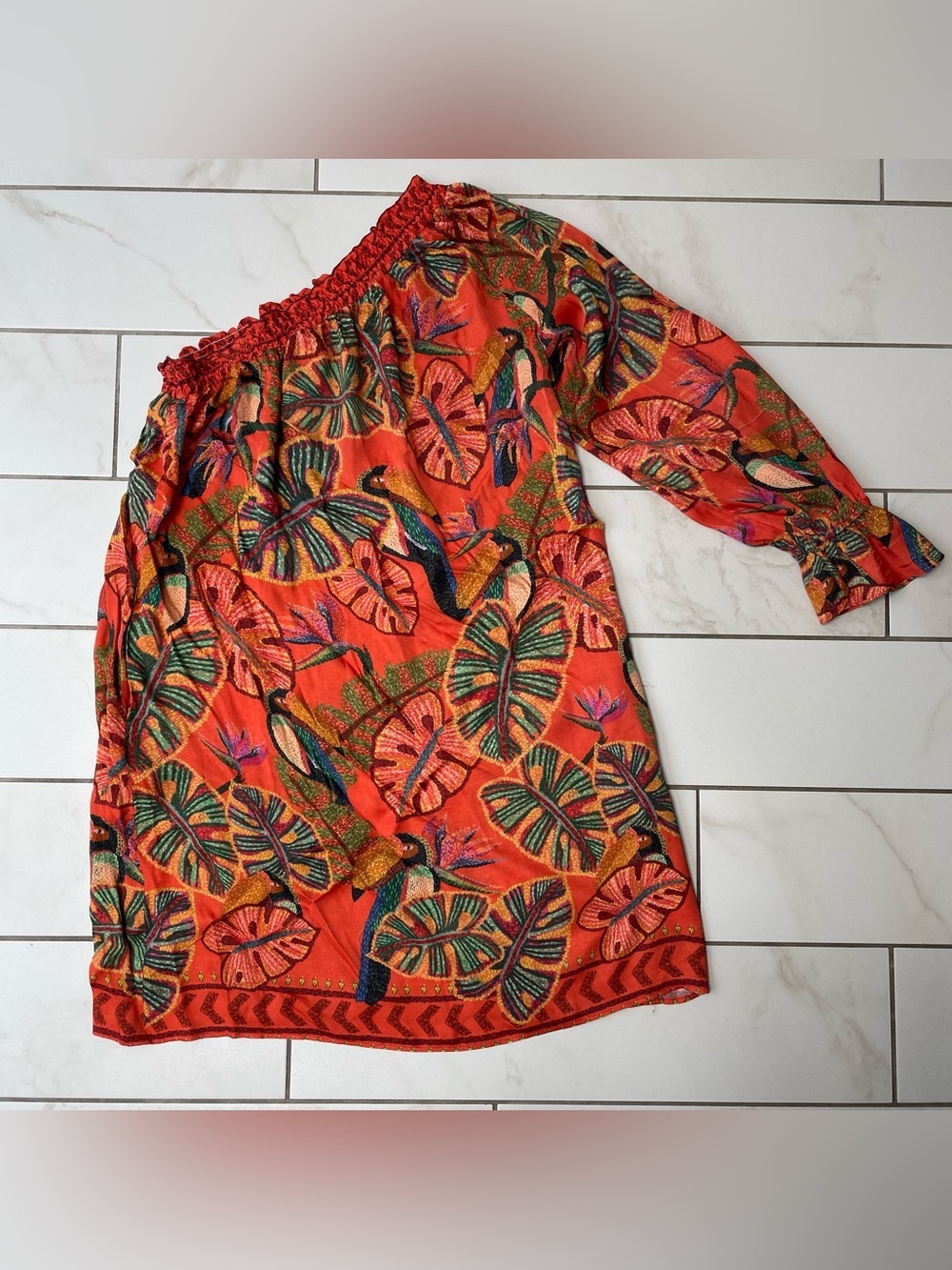 Farm Rio Fiji One-Shoulder Mini Dress Anthropologie Stretchy Comfort Size XS - Picture 5 of 11